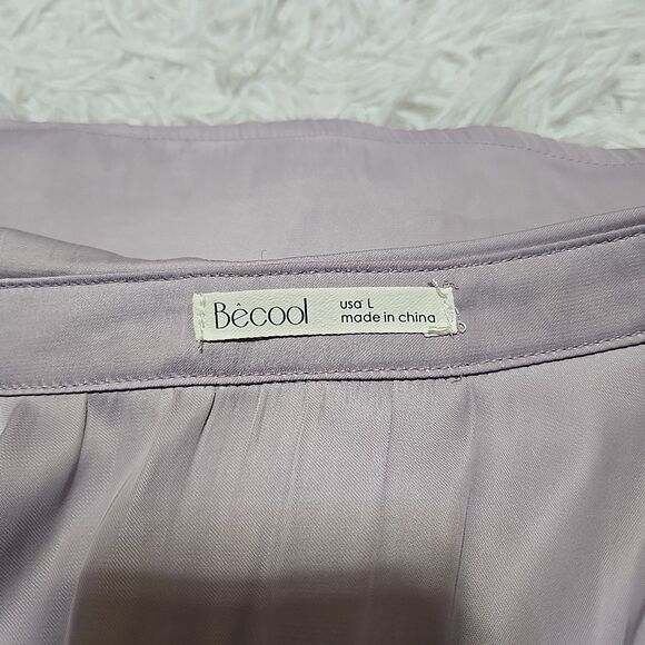 BeCool Button Up Shirt Womens Size L Satin Polyester Long Sleeve Lilac Purple - Picture 6 of 10